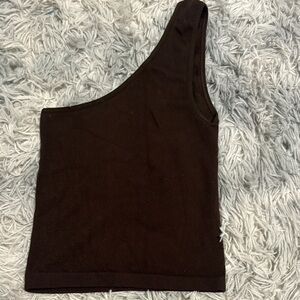 One-Shoulder Ribbed Tank Top - Black